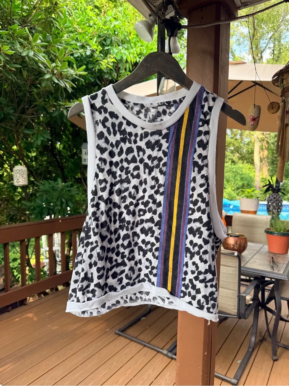 Free People Beige Leopard Tank with purple and yellow  Stripe
